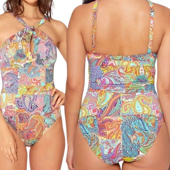 Bleu Rod Beattie Run Wild Key Hole High Neck One Piece Swimsuit Women’s 8 - Picture 4 of 13